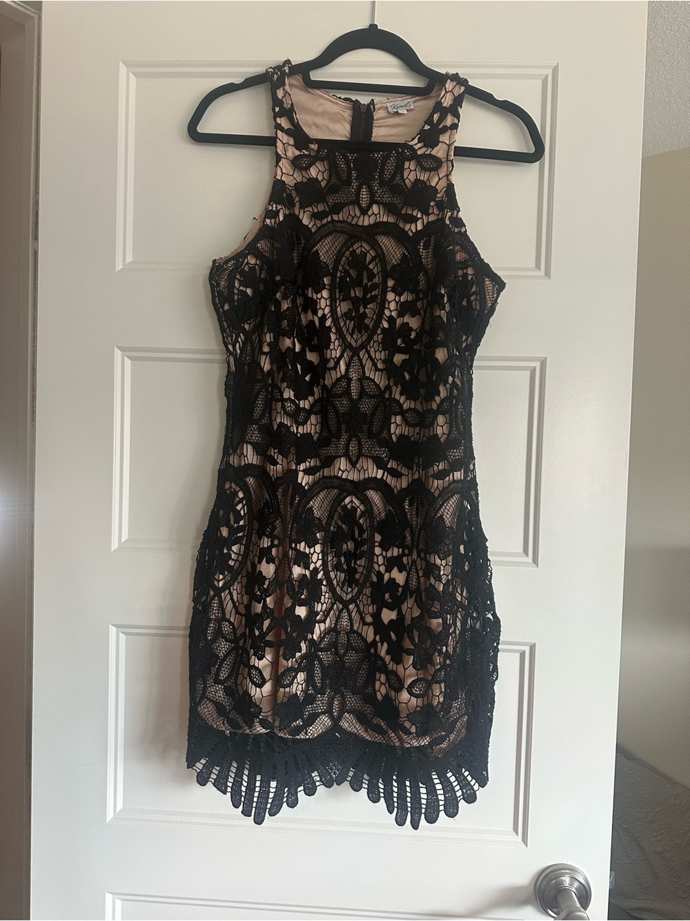 Kismet Black Lace Mini Dress with Nude Lining